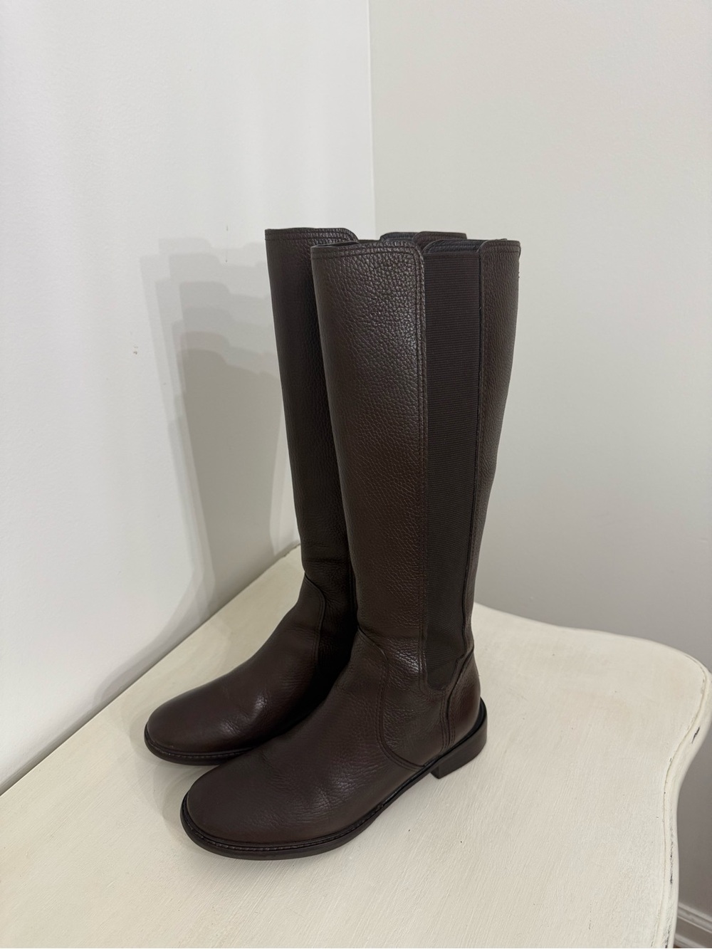 Tory Burch Tall Pebbled Leather Over-the-Knee Boots - Dark Brown